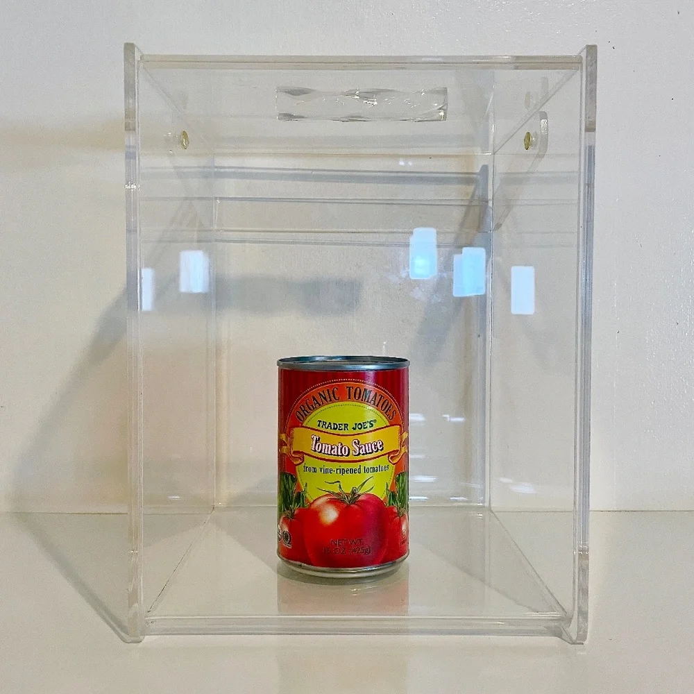 Clear Transparent Lucite Acrylic Rectangular Lidded Box with Handle Vintage MCM